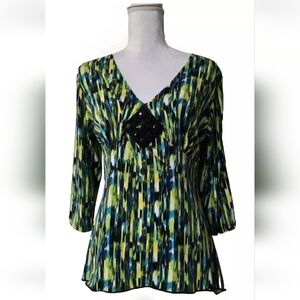 Nue Option Multi Color Ombre V-neck Blouse 3/4 Sleeve Sz M EIC